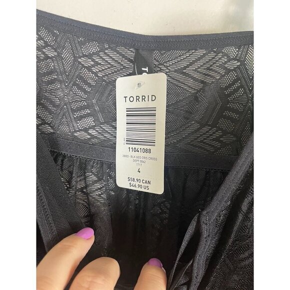 Torrid Intimates Lingerie 4X Black Sexy Neutral Mesh Aztec Western Babydoll 80s - Picture 7 of 12